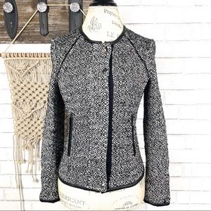 Zara Basics Tweed blazer faux leather trim